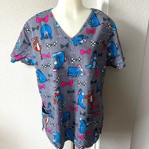 Disney Eeyore Tigger Piglet Healthcare Worker Scrub Shirt Size M